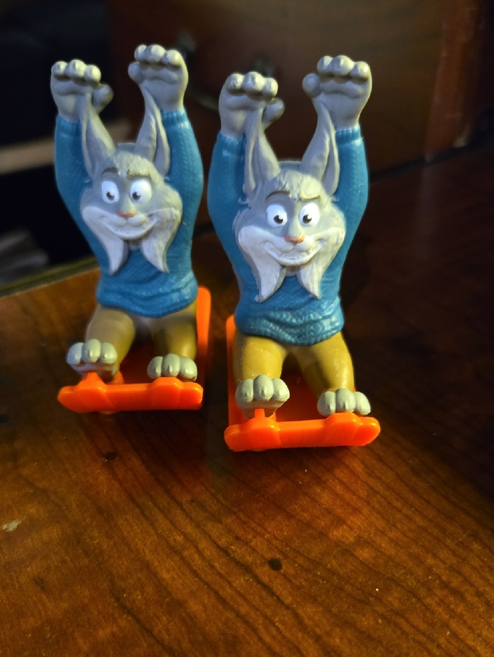 Grey Bunny Figure with Blue Sweater and Orange Sled - Kids Action Figure